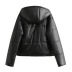 chaqueta de algodón con capucha y cordón suelto de cuero PU de color sólido NSYXB137057
