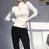 solid color high-neck slim high-waisted long-sleeved T-shirt NSYXB137058