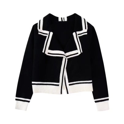 Color Stitching Single-breasted Lapel Knitted Cardigan NSYXB137060