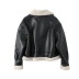 PU leather faux fur stitching long sleeve jacket NSYXB137065