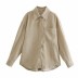 solid color Corduroy retro lapel single-breasted mid-length pocket shirt NSYXB137074
