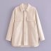 solid color lapel long sleeve PU leather shirt jacket NSYXB137075