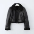 simple style faux leather faux fur stitching long sleeve jacket NSYXB137076