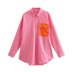 lapel loose long-sleeved contrast color stitching pocket shirt NSYXB137082
