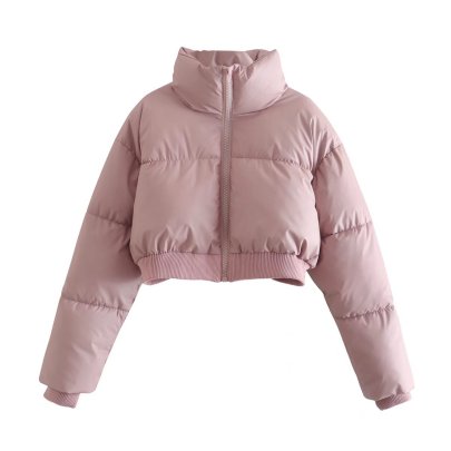 Solid Color Turtleneck Long Sleeve Full Zipper Crop Cotton Jacket NSYXB137092