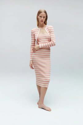 Striped Long Sleeve Knitted Cardigan And Striped Knitted Slip Dress NSYXB137094