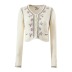 embroidered hem irregular V-neck single-breasted long-sleeved crop cardigan NSYXB137097