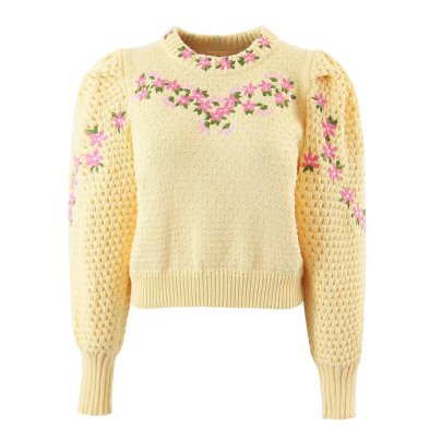 Flower Embroidered Pullover Long Sleeve Knitted Sweater NSYXB137098
