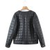 solid color stitching line faux leather cotton jacket NSYXB137099