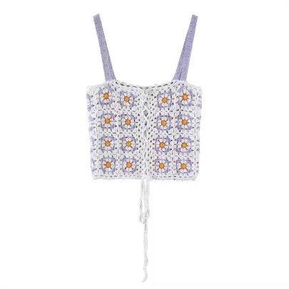 Embroidery Flower Hollow Full Handmade Knitted Camisole NSYXB137100