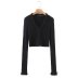 solid color fur collar long sleeve knitted crop cardigan NSYXB137105