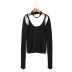 solid color halter neck long-sleeved blouse and U-neck camisole set NSYXB137108