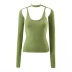 solid color halter neck long-sleeved blouse and U-neck camisole set NSYXB137108