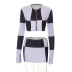 plaid contrast printing long-sleeved full zipper top short sheath skirt lounge set NSWWW137135