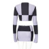 plaid contrast printing long-sleeved full zipper top short sheath skirt lounge set NSWWW137135