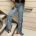jeans de cintura alta con costuras de parche de uso inverso de color sólido con abertura recta NSWWW137139