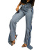 jeans de cintura alta con costuras de parche de uso inverso de color sólido con abertura recta NSWWW137139