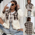 lapel single-breasted contrast color stitching plaid plush jacket NSNCK137160
