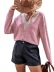 stitching lace V-neck knitted solid color loose long-sleeved T-shirt NSNCK137171