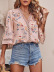 pullover V-neck chiffon print lace trumpet sleeve top NSNCK137176