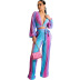 colorful printing long sleeve V-neck top and wide leg pants two-piece set NSMRF137185