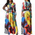 multicolor Printing long sleeve lapel Large Skirt Dress NSMRF137191
