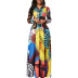 Vestido de falda grande con solapa de manga larga con estampado multicolor NSMRF137191
