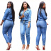 lapel single-breasted waist Lace Up long sleeve denim Fit Jumpsuit NSMRF137194