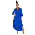 vestido camisero suelto de manga larga de color liso con un solo pecho NSMRF137195