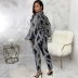 patterns Printing lapel single-breasted Long Sleeve Jumpsuit NSMRF137199