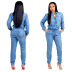 long sleeve Lace Up single-breasted denim Fit Jumpsuit NSMRF137201