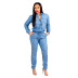long sleeve Lace Up single-breasted denim Fit Jumpsuit NSMRF137201