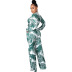 leaves and chains printing chest straps long sleeve top and wide leg pants two-piece set NSMRF137210
