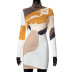 standing collar multi color print long sleeve sheath dress NSLHC137225