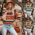 retro round neck long sleeve knitted rhombus sweater NSWJY137246