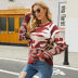 pullover loose round neck leopard color matching knitted sweater NSWJY137248