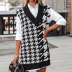 houndstooth V-neck loose mid-length knitted vest NSWJY137255