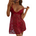 thin mesh love embroidery see-through slip nightdress with thong  NSQMY137274
