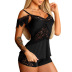 see-through lace hollow camisole with boxer shorts two-piece pajamas set NSQMY137277