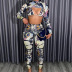color butterfly print long-sleeved chest-wrap top high waist trousers lounge set NSJYF136196