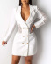 solid color long sleeve lapel lace stitching slim dress NSYHC136207