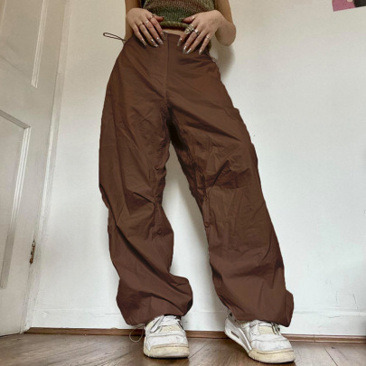 Solid Color Loose High Waist Wide Leg Cargo Pants NSSSN136215