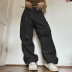 pantalones cargo de pierna ancha de cintura alta sueltos de color sólido NSSSN136215