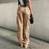 solid color multi-pocket low-waist straight-leg denim cargo pants NSSSN136220
