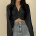 Lace up bow long-sleeved V-neck slim crop top NSSSN136227