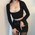 contrast color fake two-piece stitching long-sleeved slim crop top NSSSN136228