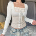lace pullover long-sleeved stitching fake two-piece square neck top NSSSN136229