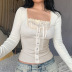 jersey de encaje de manga larga con costuras falsas de dos piezas con cuello cuadrado NSSSN136229
