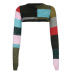 Color-block woolen round neck long-sleeved crop cardigan NSSSN136233