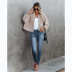 solid color lapel waffle long sleeve coat NSCXY136236
